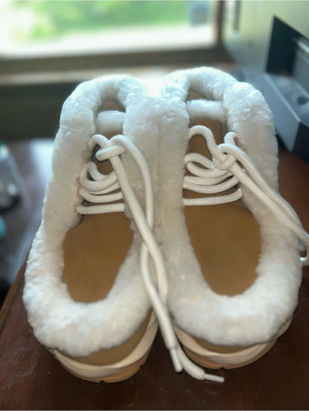 Camper Tan and White Shearling-Trim Ankle Booties